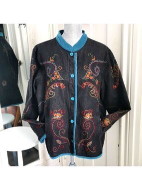 Denim & Co. Boho floral embroidery jacket. 100 % cotton. Size 1X. EUC